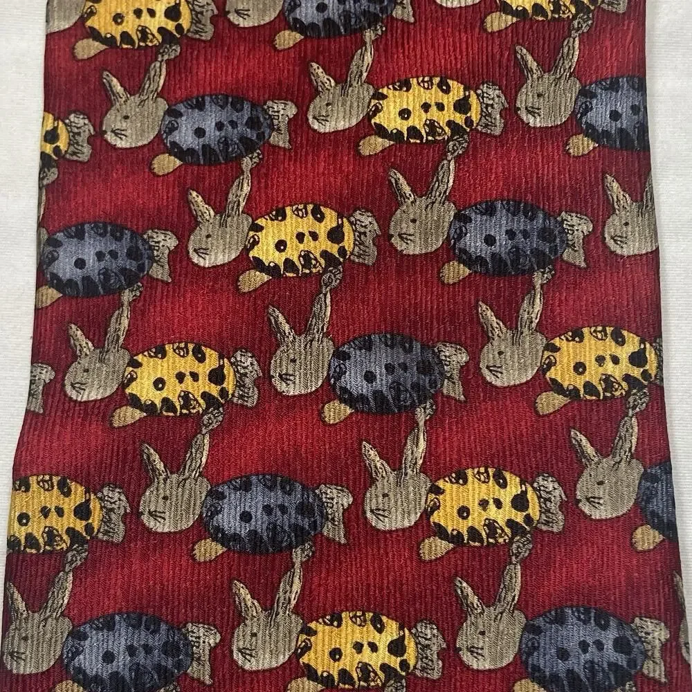 Jos A Bank Silk Tie Miracle Collection Rabbits on Red Emily Long 3.75x57 USA